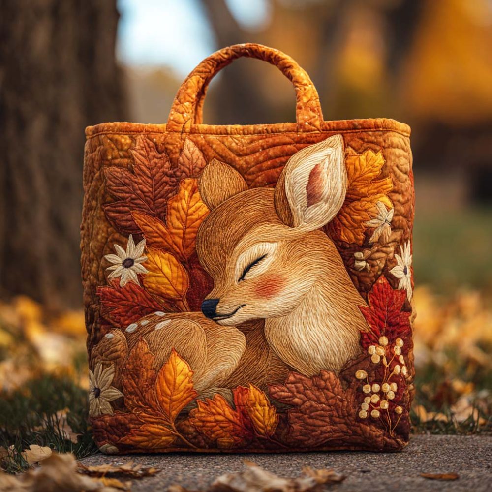 Autumn Grove Deer Quilted Tote Bag