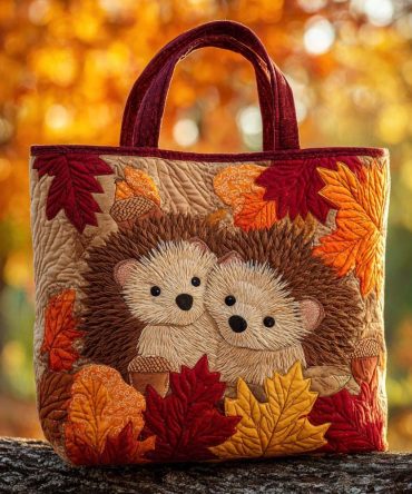 Autumn Harvest Hedgehog Quilted Tote Bag