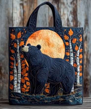 Autumn Moon Bear Quilted Tote Bag