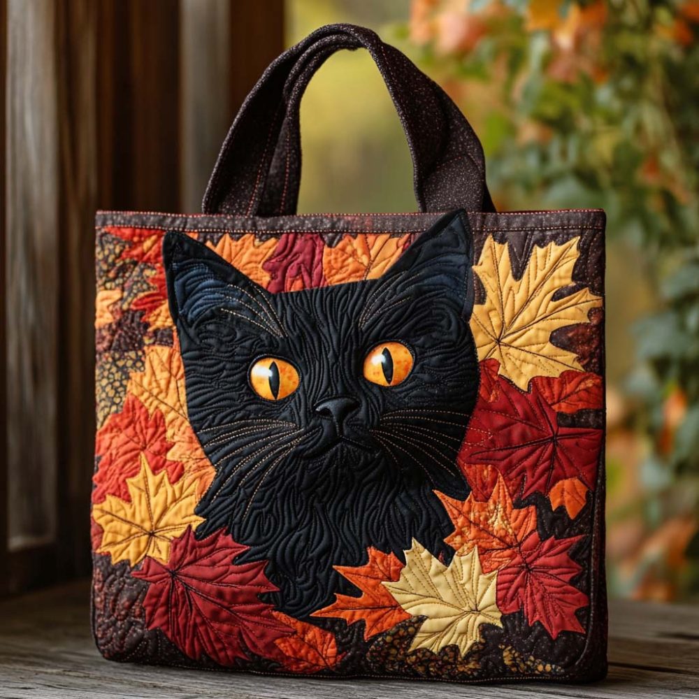 Autumn Noir Cat Quilted Tote Bag