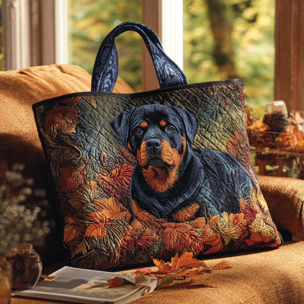 Autumn Rottweiler Rest Quilted Tote Bag