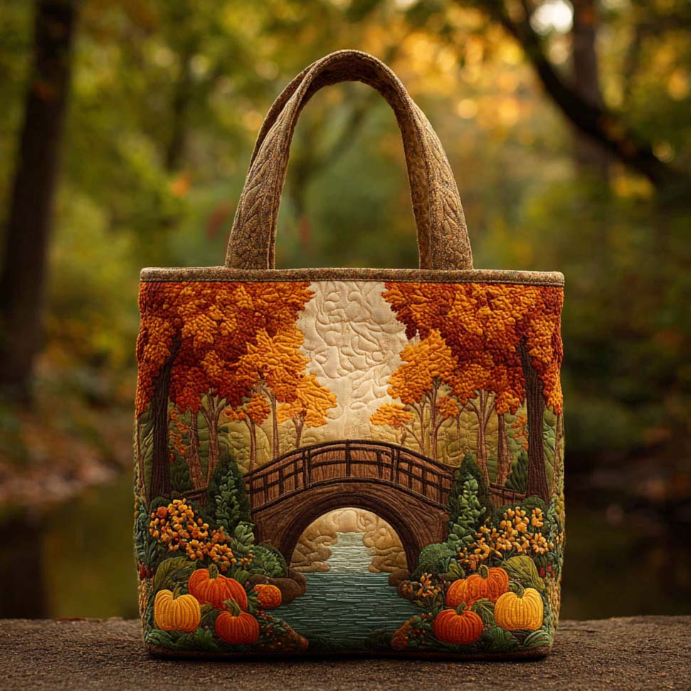 Autumn Valley View Quilted Tote Bag
