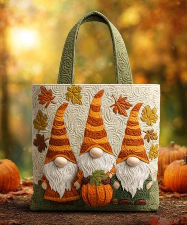 Autumn Woodland Gnome Quilted Tote Bag