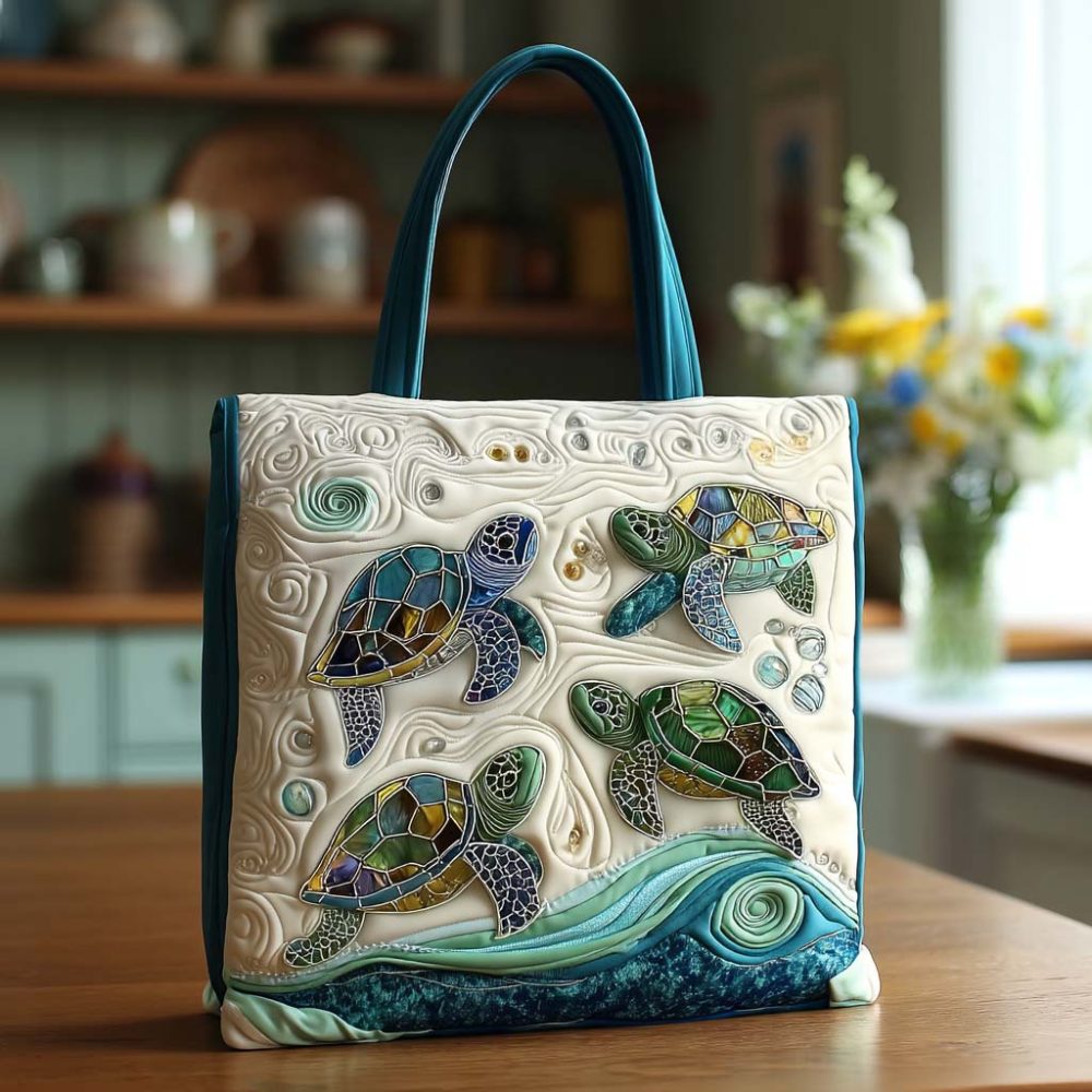 Beachy Turtle Vibes Quilted Tote Bag