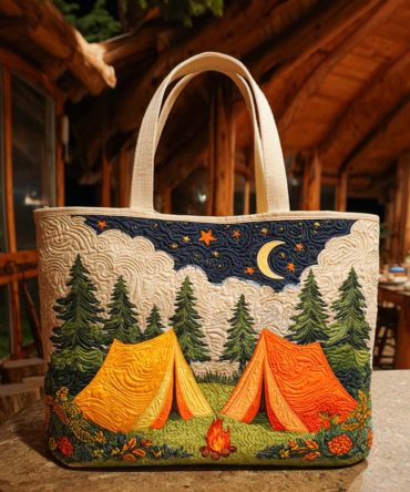 Bear Campfire Bliss Quilted Tote Bag