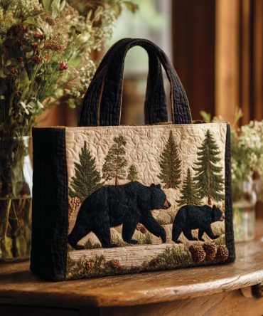 Bear Family Journey Quilted Tote Bag