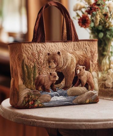 Bear Path Walk Quilted Tote Bag