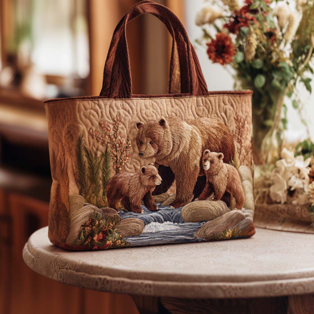 Bear Path Walk Quilted Tote Bag