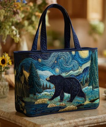 Bear In Woods Quilted Tote Bag