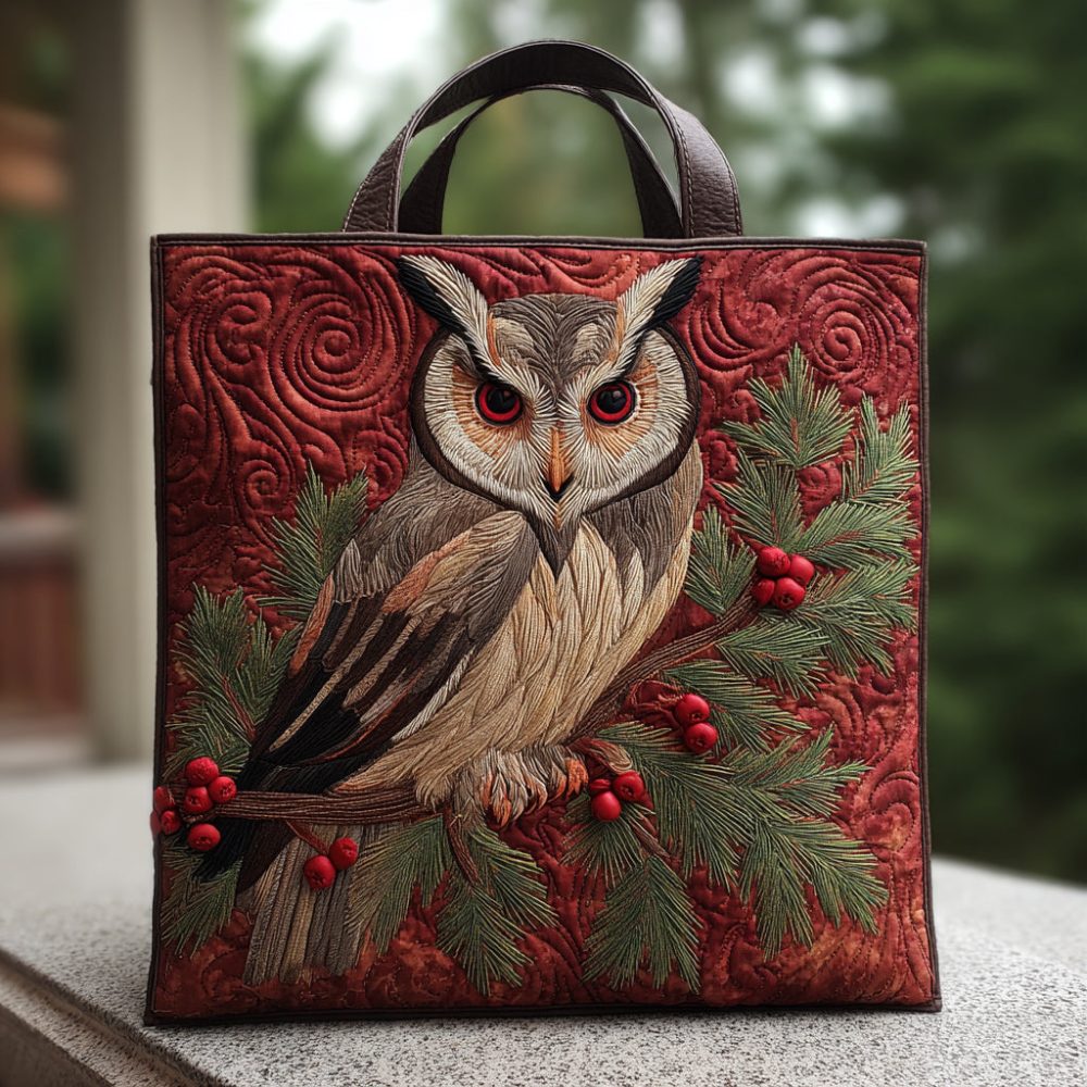 Berry Branch Owl Quilted Tote Bag