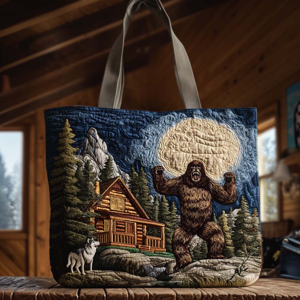 Bigfoot In Pines Quilted Tote Bag