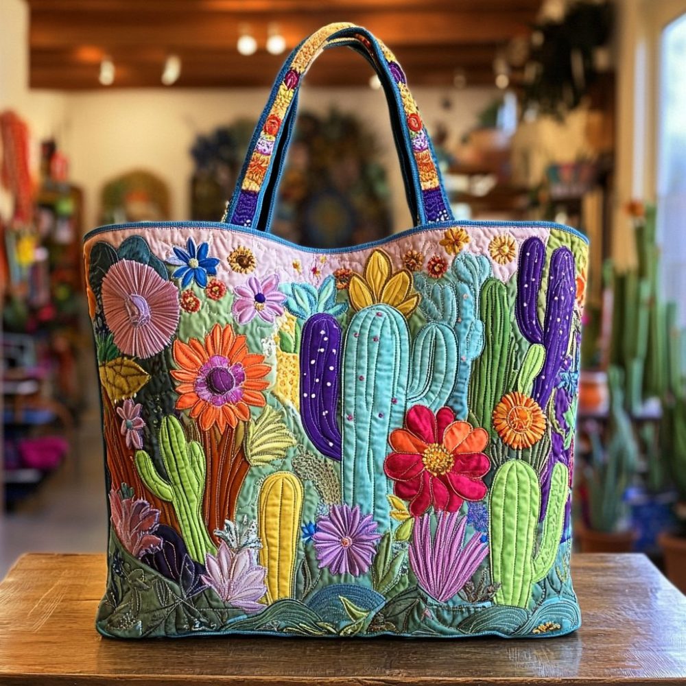Blooming Cactus Quilted Tote Bag