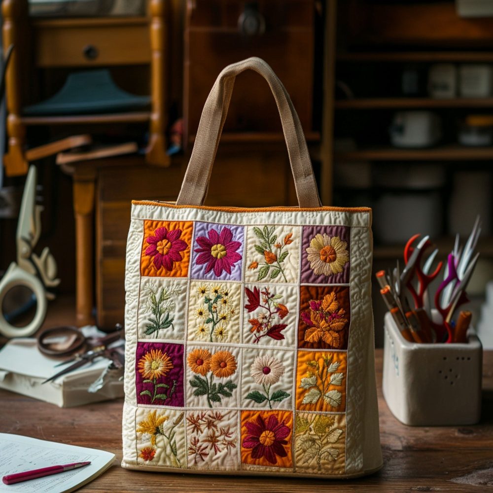 Blooming Stitches Quilted Tote Bag - Image 2