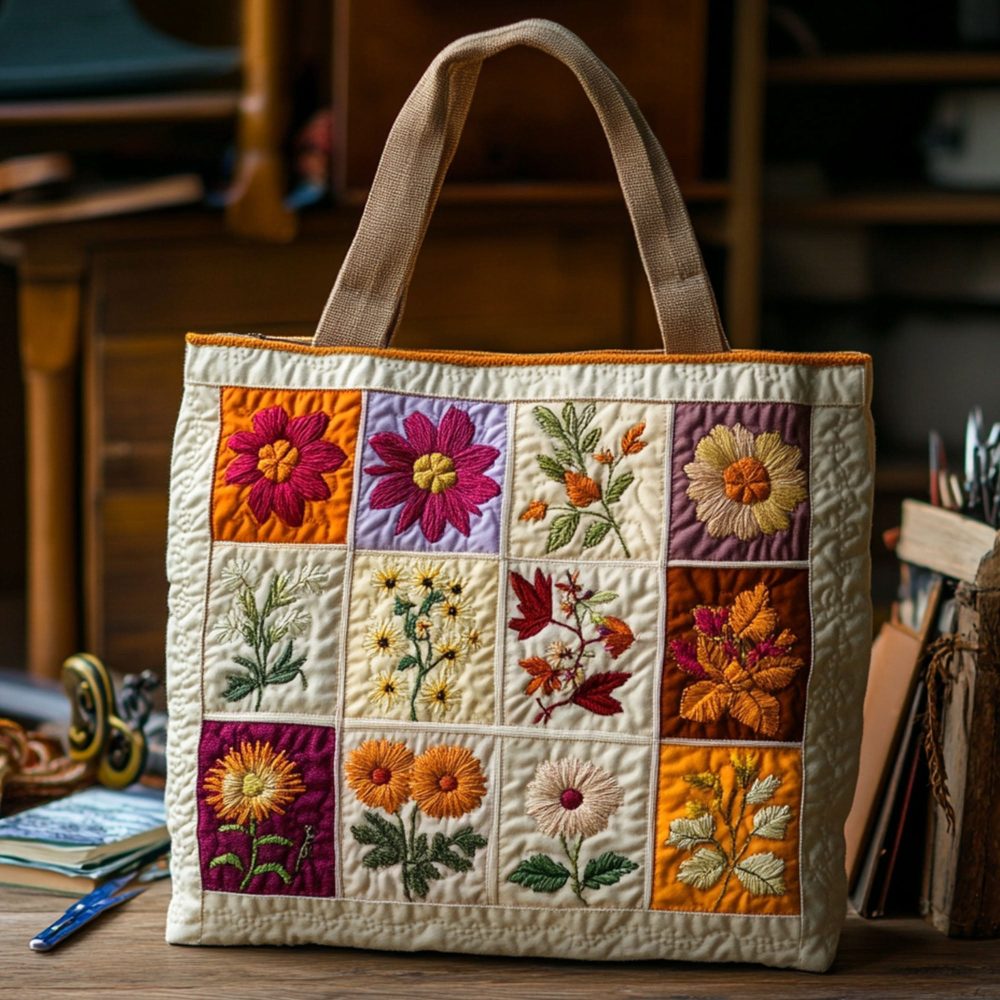 Blooming Stitches Quilted Tote Bag
