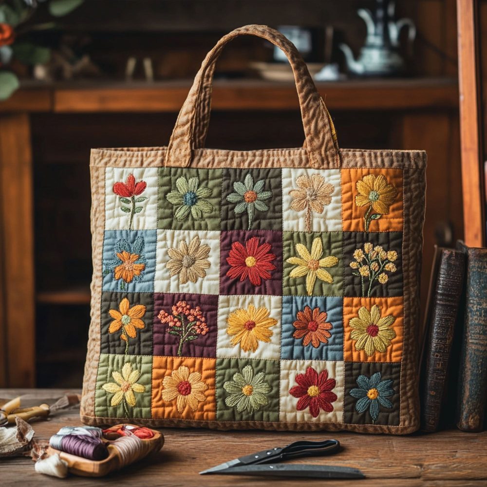 Flower Quilted Tote Bag - Image 4