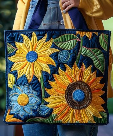 Blue Sunflowers Quilted Tote Bag