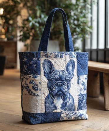 Blue Bulldog Charm Quilted Tote Bag