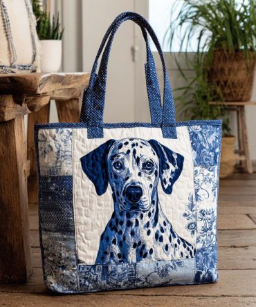 Blue Dalmatian Joy Quilted Tote Bag