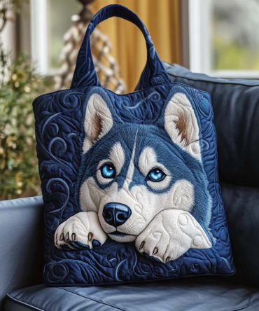 Blue Eyed Husky Quilted Tote Bag
