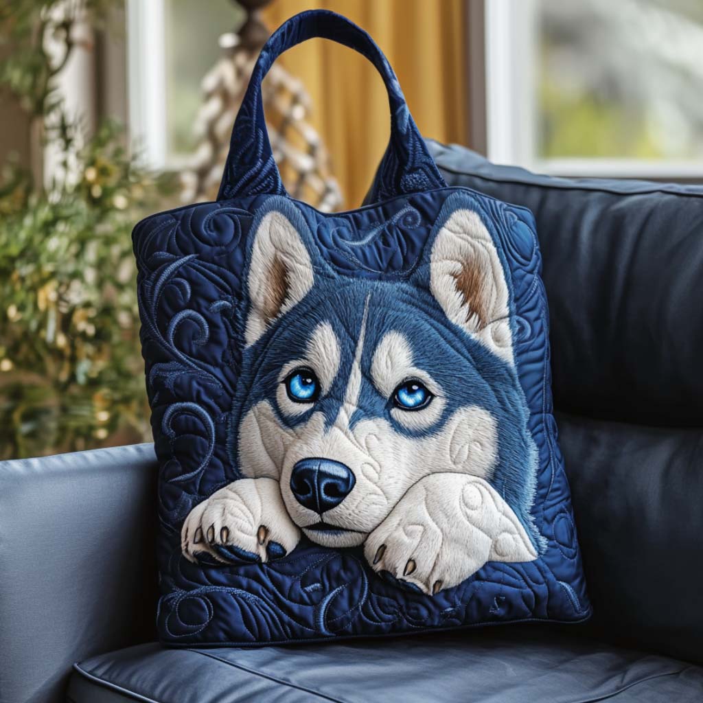 Blue Eyed Husky Quilted Tote Bag