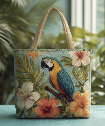 Blue Macaw Tropics Quilted Tote Bag