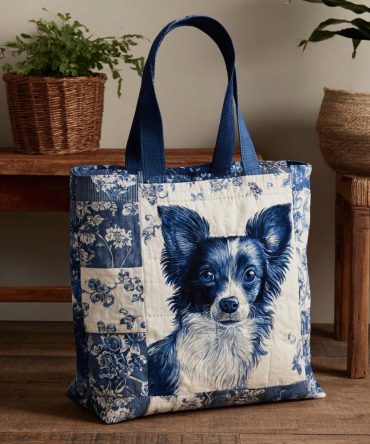 Blue Papillon Star Quilted Tote Bag
