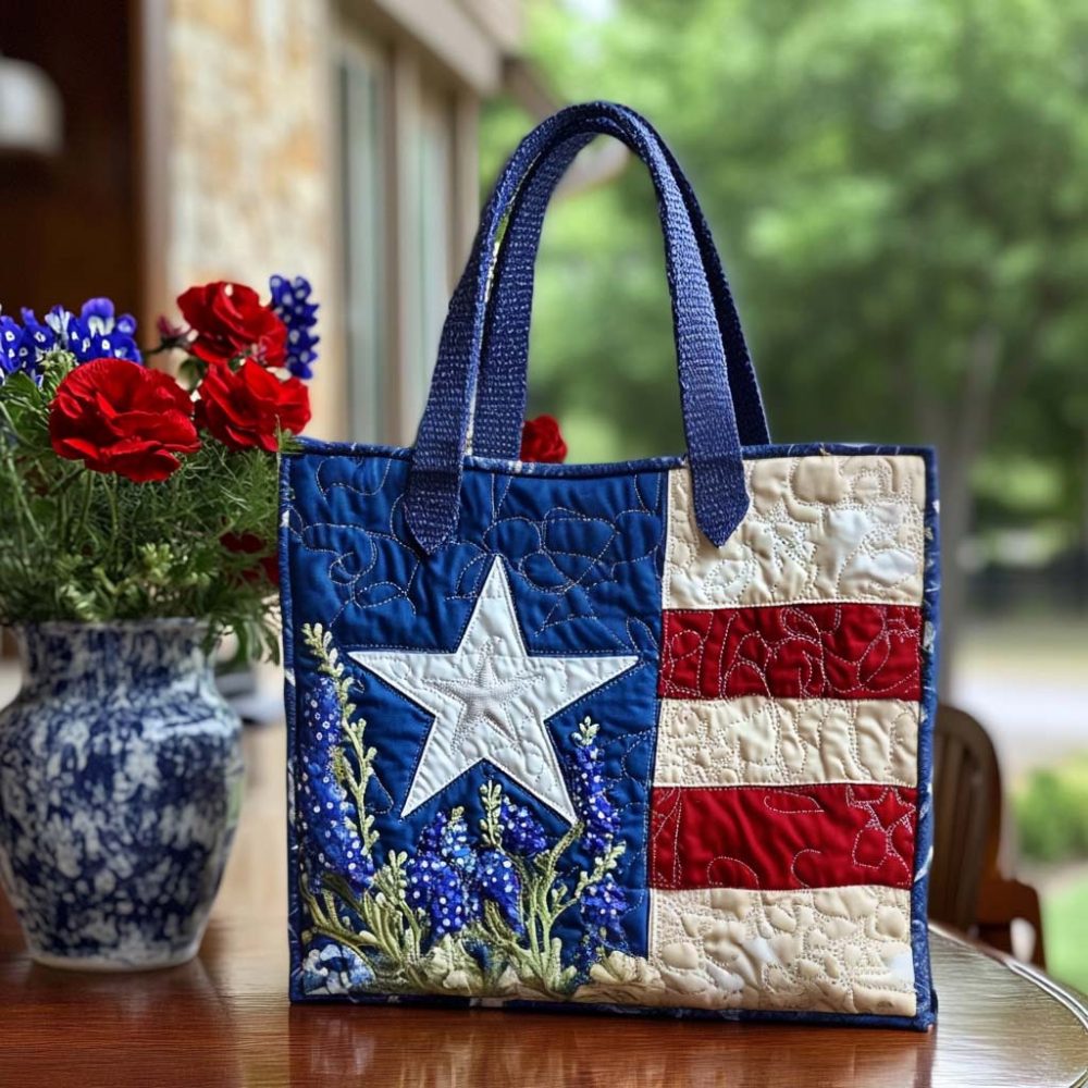 Bluebonnet Heartbeat Quilted Tote Bag