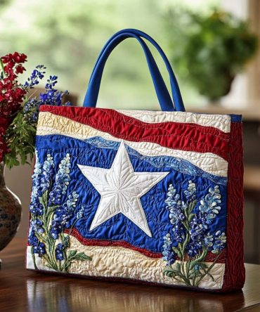 Bluebonnet Meadow Whispers Quilted Tote Bag