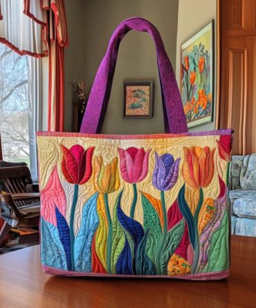 Blushing Tulip Days Quilted Tote Bag