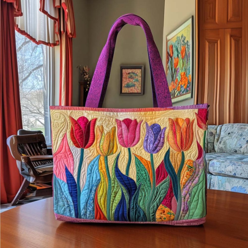 Blushing Tulip Days Quilted Tote Bag