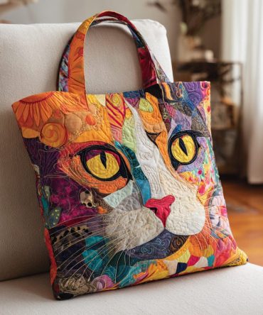 Boho Cat Collage Quilted Tote Bag