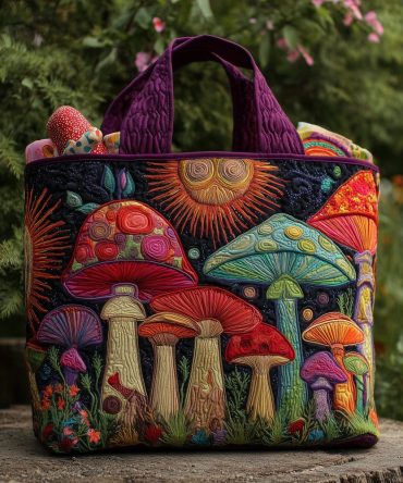 Boho Fungi Vibes Quilted Tote Bag
