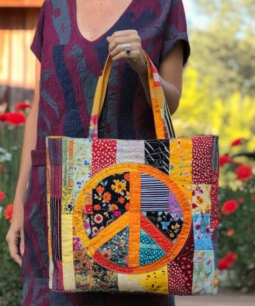 Boho Peace Bloom Quilted Tote Bag