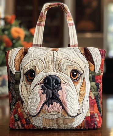 Bold Bulldog Charm Quilted Tote Bag