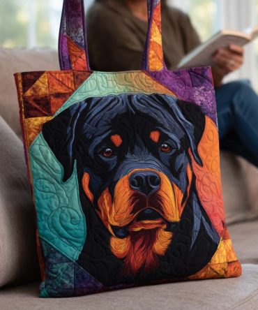 Bold Rottweiler Gaze Quilted Tote Bag