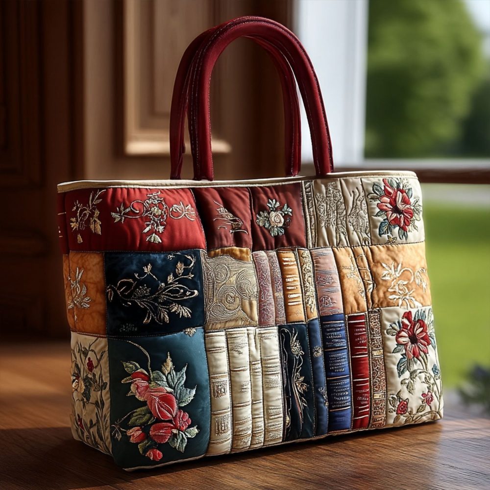 Bookish Charm Quilted Tote Bag