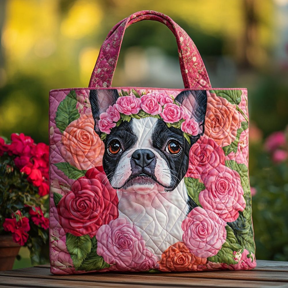Boston Terrier Quilted Tote Bag - Image 2