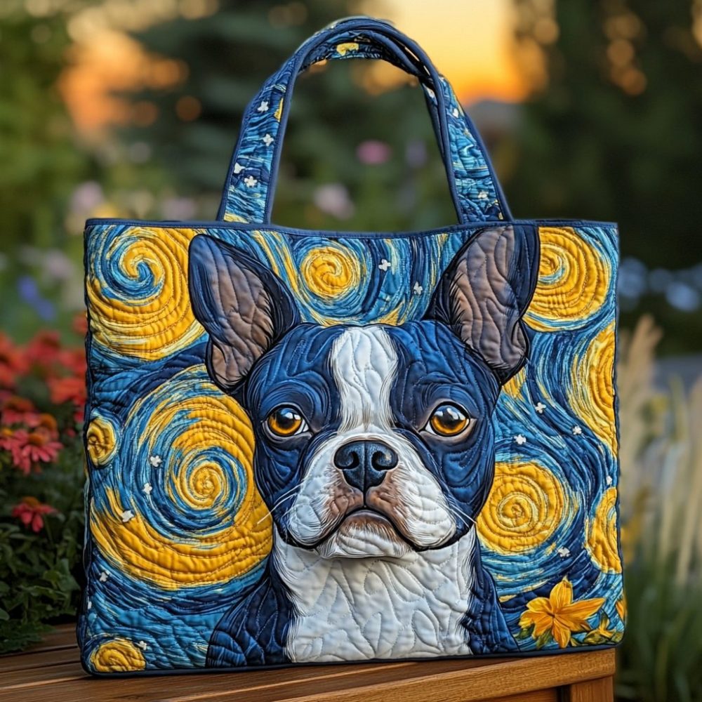 Boston Terrier Quilted Tote Bag - Image 3