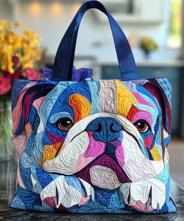 Bright Bulldog Patch Quilted Tote Bag