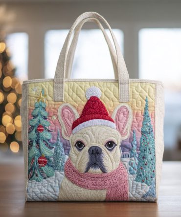 Bulldog Snowy Quilted Tote Bag