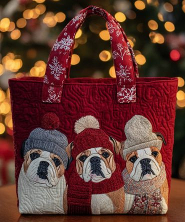 Bulldog Trio Quilted Tote Bag