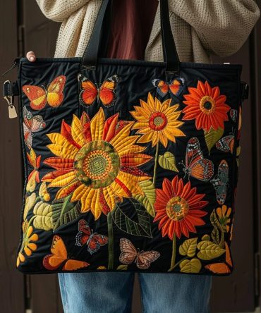 Butterfly Sunflower Quilted Tote Bag