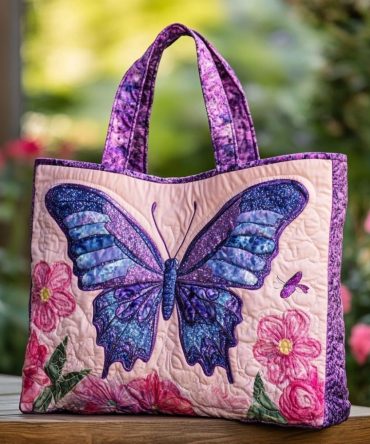 Butterfly Glow Quilted Tote Bag