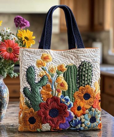 Cactus Desert Dream Quilted Tote Bag