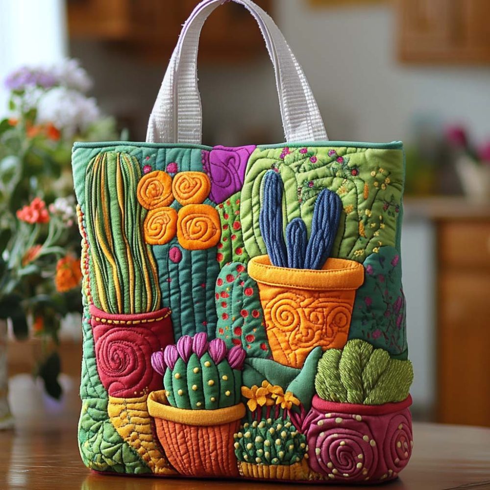 Cactus Morning Sun Quilted Tote Bag