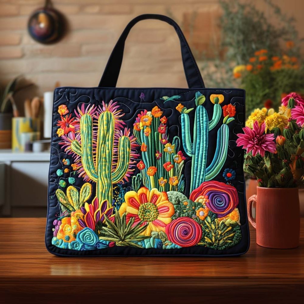 Cactus Sunset Hue Quilted Tote Bag