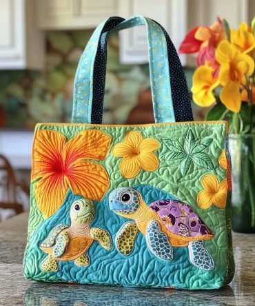 Calm Ocean Turtle Quilted Tote Bag