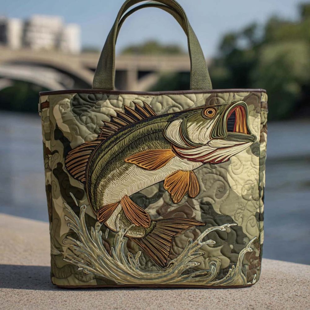 Camo Bass Quilted Tote Bag