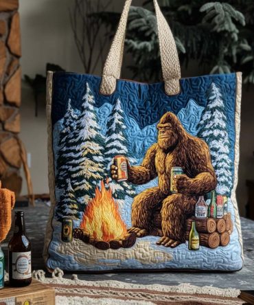 Camping With Bigfoot Quilted Tote Bag