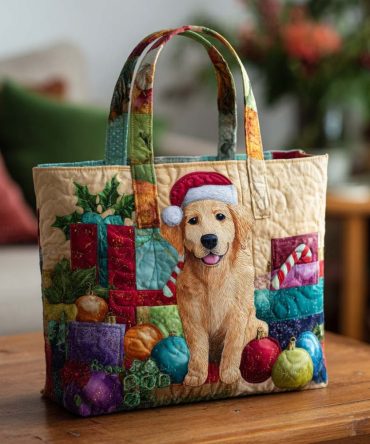 Candy Cane Retriever Quilted Tote Bag